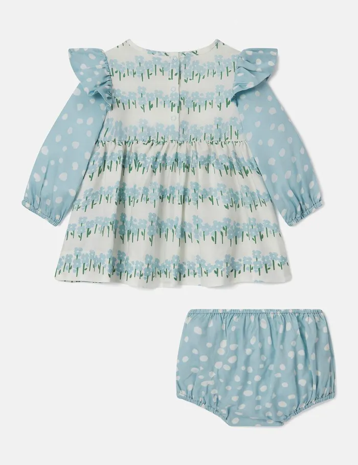 Stella McCartney Baby Girls Kids Floral Pattern Dress And Bloomers Set Cream And Blue Stella McCartney Baby Girls Kids Floral Pattern Dress And Bloomers Set Cream And Blue