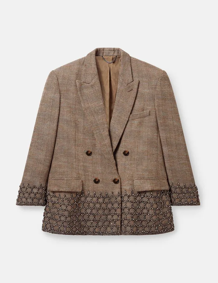 Stella McCartney Coats And Jackets Women Crystal Cage Oversized Blazer Beige Tweed
