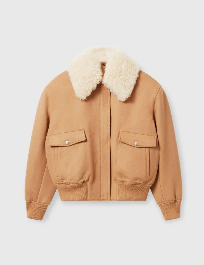 Stella McCartney Coats And Jackets Women Plush Teddy Bomber Jacket Camel
