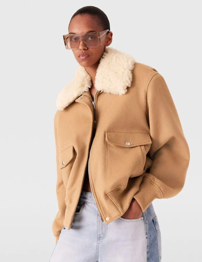 Stella McCartney Coats And Jackets Women Plush Teddy Bomber Jacket Camel Stella McCartney Coats And Jackets Women Plush Teddy Bomber Jacket Camel