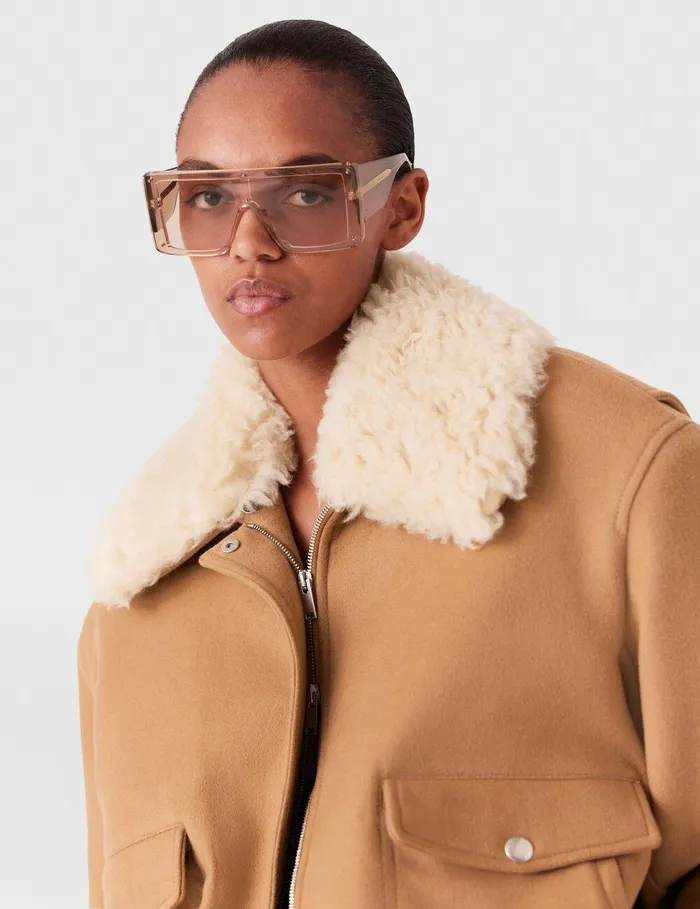 Stella McCartney Coats And Jackets Women Plush Teddy Bomber Jacket Camel Stella McCartney Coats And Jackets Women Plush Teddy Bomber Jacket Camel