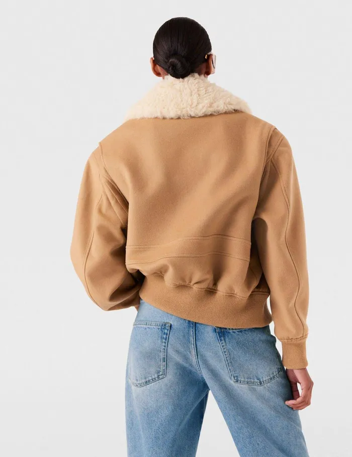 Stella McCartney Coats And Jackets Women Plush Teddy Bomber Jacket Camel Stella McCartney Coats And Jackets Women Plush Teddy Bomber Jacket Camel