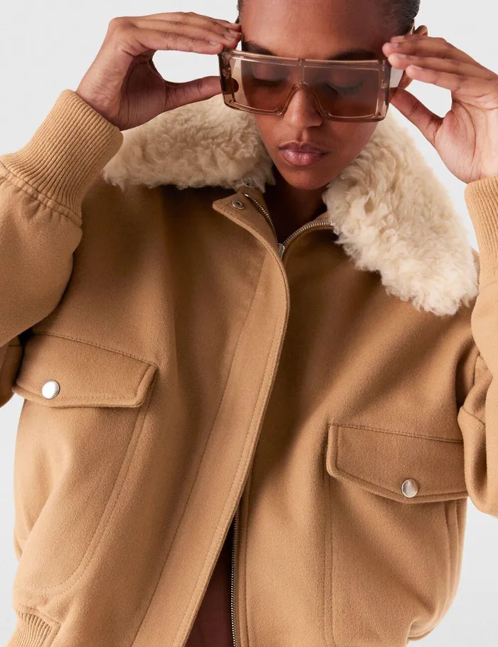 Stella McCartney Coats And Jackets Women Plush Teddy Bomber Jacket Camel Stella McCartney Coats And Jackets Women Plush Teddy Bomber Jacket Camel