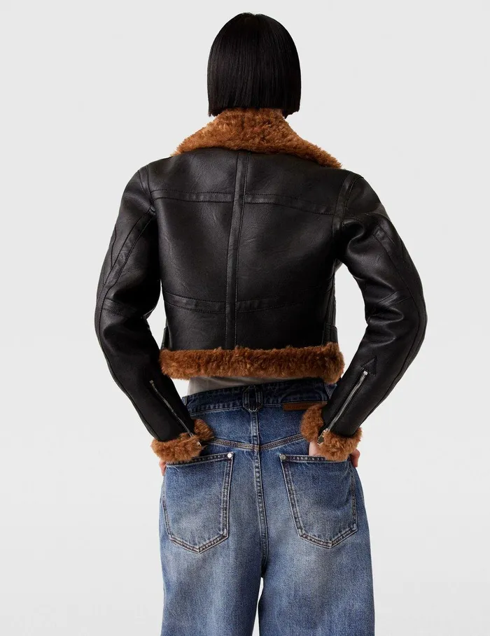 Stella McCartney Coats And Jackets Women Plush Teddy Cropped Biker Jacket Midnight Black Stella McCartney Coats And Jackets Women Plush Teddy Cropped Biker Jacket Midnight Black