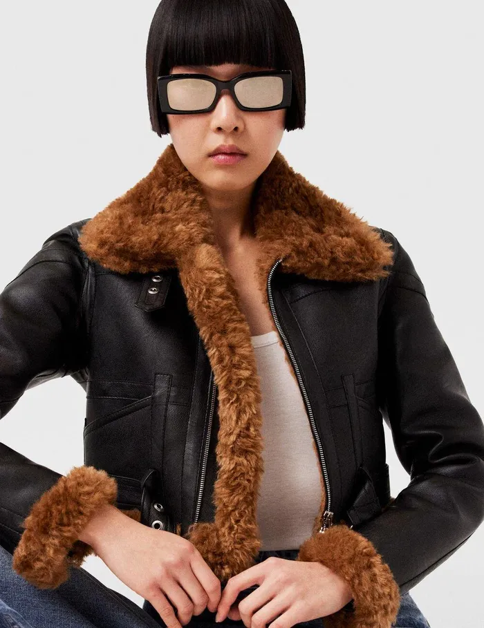 Stella McCartney Coats And Jackets Women Plush Teddy Cropped Biker Jacket Midnight Black Stella McCartney Coats And Jackets Women Plush Teddy Cropped Biker Jacket Midnight Black