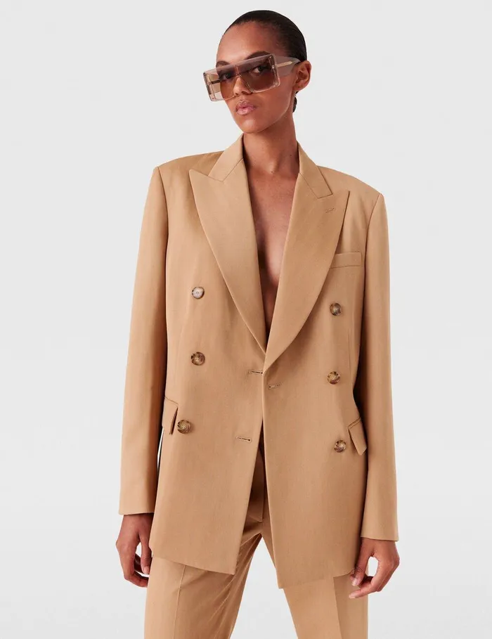 Stella McCartney Coats And Jackets Women Striped DoubleBreasted Blazer Biscuit Stella McCartney Coats And Jackets Women Striped DoubleBreasted Blazer Biscuit