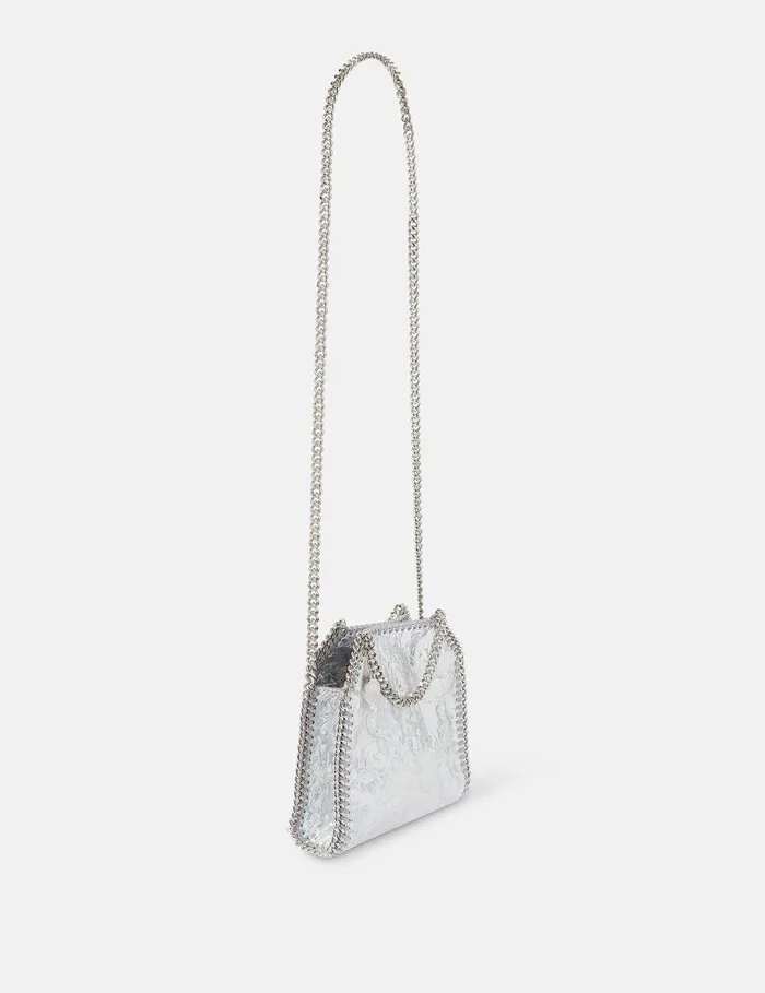 Stella McCartney Crossbody Bags Women Cracked Metallic Falabella Tiny Tote Bag Silver