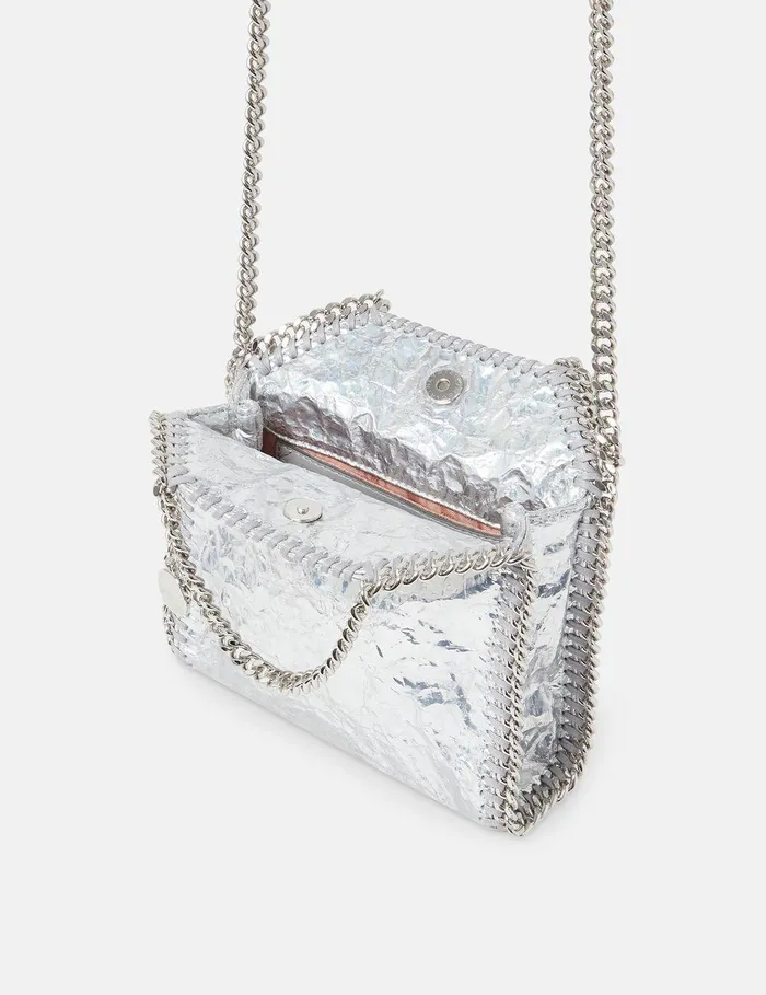 Stella McCartney Crossbody Bags Women Cracked Metallic Falabella Tiny Tote Bag Silver