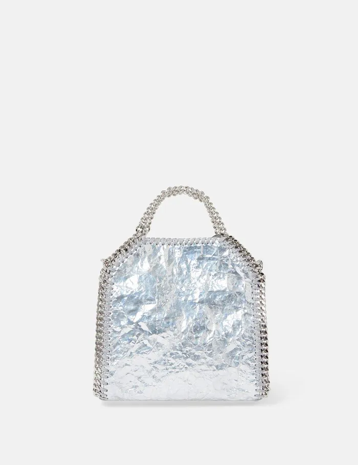 Stella McCartney Crossbody Bags Women Cracked Metallic Falabella Tiny Tote Bag Silver