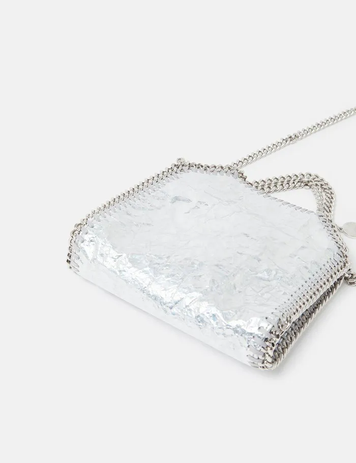 Stella McCartney Crossbody Bags Women Cracked Metallic Falabella Tiny Tote Bag Silver