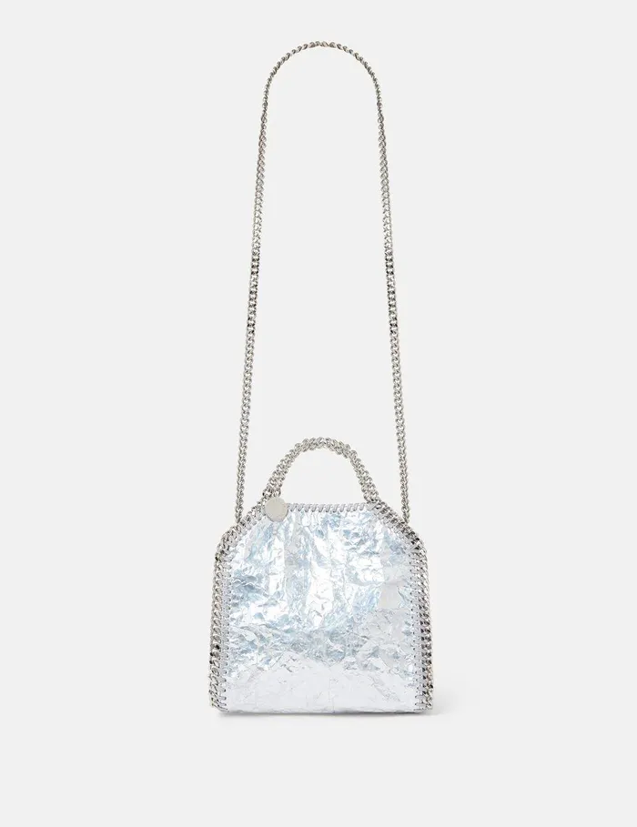 Stella McCartney Crossbody Bags Women Cracked Metallic Falabella Tiny Tote Bag Silver