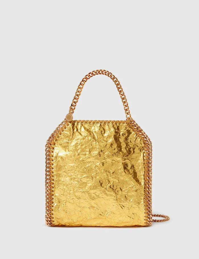 Stella McCartney Crossbody Bags Women Crinkled Metallic Falabella Mini Tote Bag Gold Stella McCartney Crossbody Bags Women Crinkled Metallic Falabella Mini Tote Bag Gold