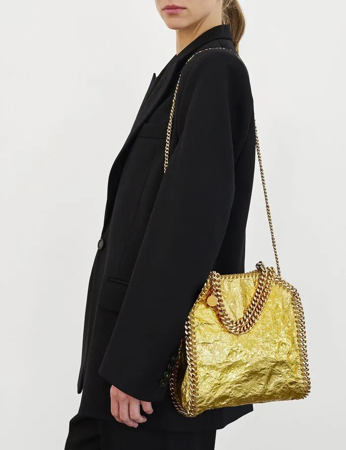 Stella McCartney Crossbody Bags Women Crinkled Metallic Falabella Mini Tote Bag Gold Stella McCartney Crossbody Bags Women Crinkled Metallic Falabella Mini Tote Bag Gold
