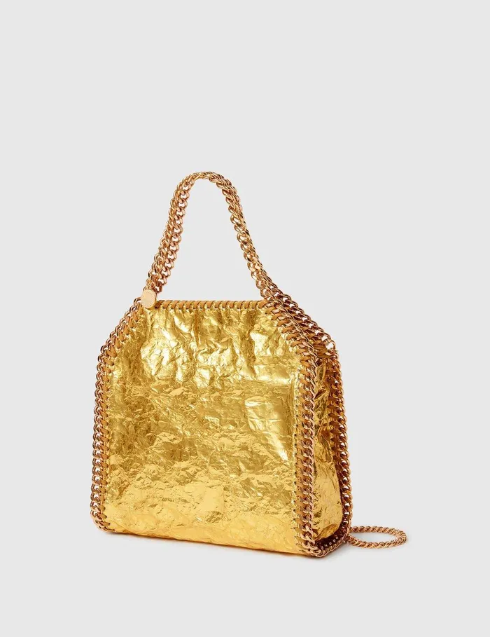 Stella McCartney Crossbody Bags Women Crinkled Metallic Falabella Mini Tote Bag Gold Stella McCartney Crossbody Bags Women Crinkled Metallic Falabella Mini Tote Bag Gold