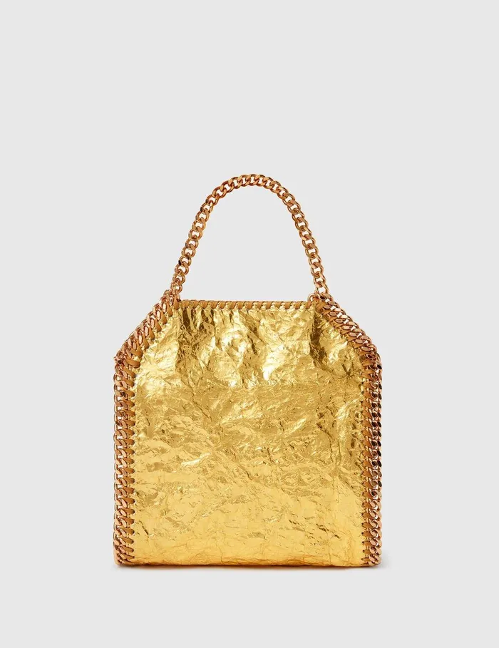 Stella McCartney Crossbody Bags Women Crinkled Metallic Falabella Mini Tote Bag Gold Stella McCartney Crossbody Bags Women Crinkled Metallic Falabella Mini Tote Bag Gold