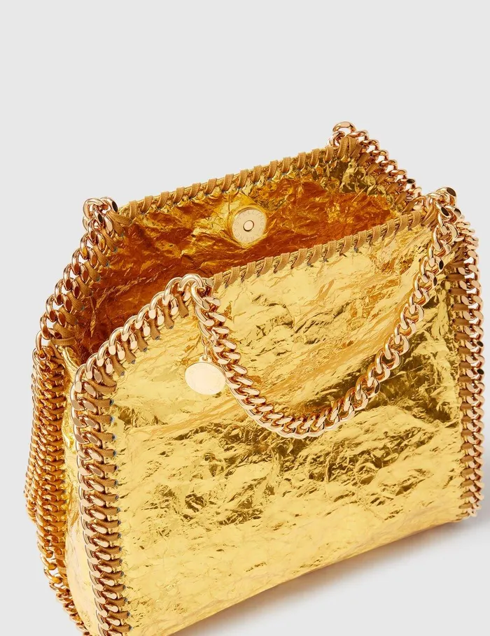 Stella McCartney Crossbody Bags Women Crinkled Metallic Falabella Mini Tote Bag Gold Stella McCartney Crossbody Bags Women Crinkled Metallic Falabella Mini Tote Bag Gold