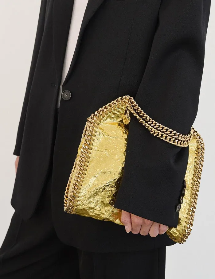 Stella McCartney Crossbody Bags Women Crinkled Metallic Falabella Mini Tote Bag Gold Stella McCartney Crossbody Bags Women Crinkled Metallic Falabella Mini Tote Bag Gold