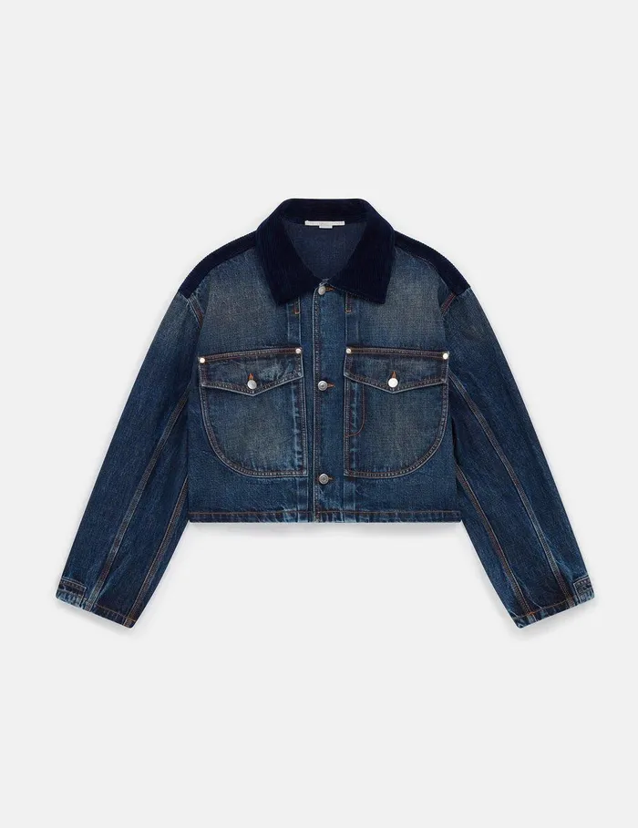 Stella McCartney Denim Women Corduroy Collar Denim Jacket Dark Wash Blue Denim Stella McCartney Denim Women Corduroy Collar Denim Jacket Dark Wash Blue Denim