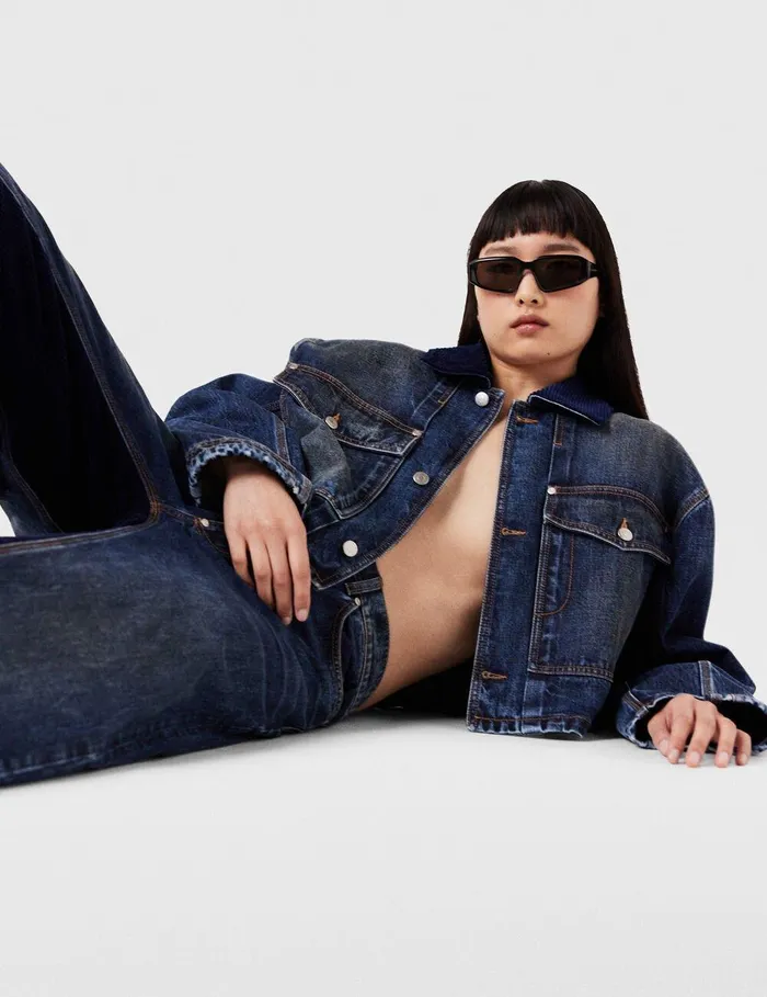Stella McCartney Denim Women Corduroy Collar Denim Jacket Dark Wash Blue Denim Stella McCartney Denim Women Corduroy Collar Denim Jacket Dark Wash Blue Denim