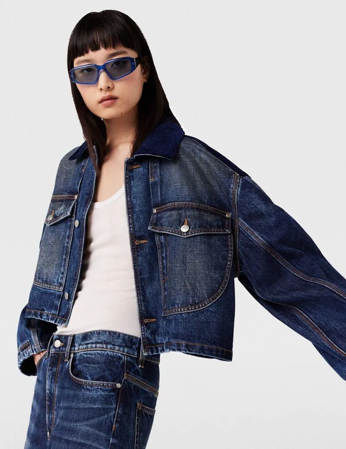 Stella McCartney Denim Women Corduroy Collar Denim Jacket Dark Wash Blue Denim Stella McCartney Denim Women Corduroy Collar Denim Jacket Dark Wash Blue Denim