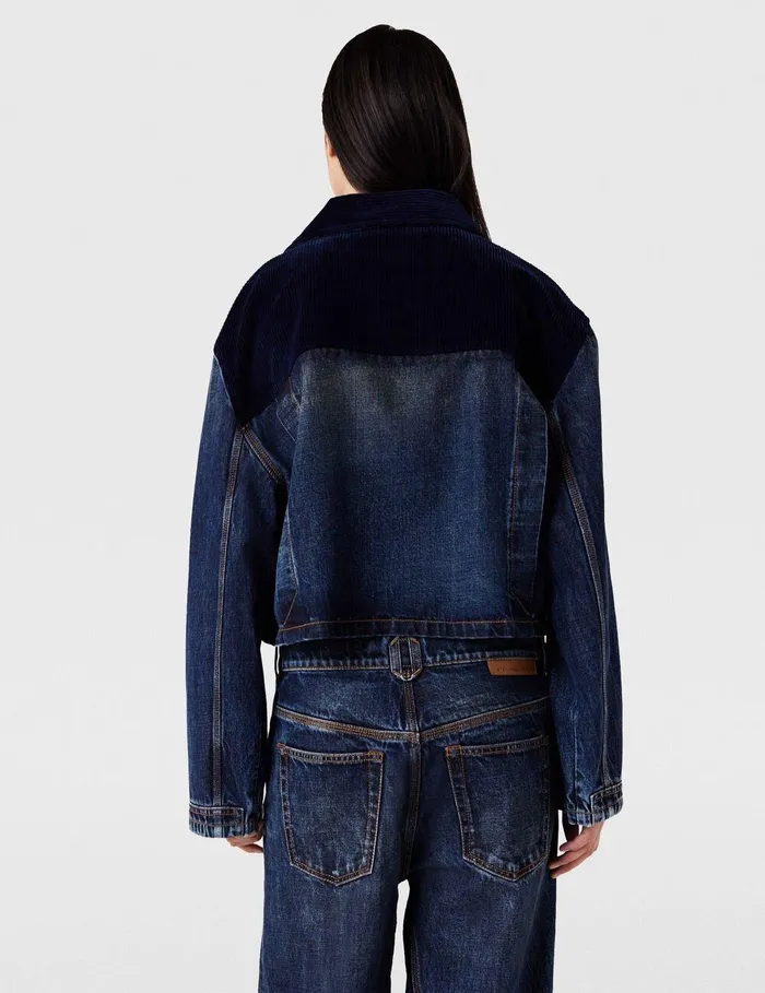 Stella McCartney Denim Women Corduroy Collar Denim Jacket Dark Wash Blue Denim Stella McCartney Denim Women Corduroy Collar Denim Jacket Dark Wash Blue Denim