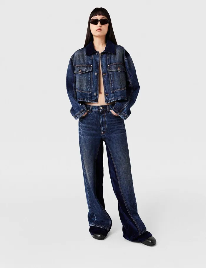 Stella McCartney Denim Women Corduroy Collar Denim Jacket Dark Wash Blue Denim Stella McCartney Denim Women Corduroy Collar Denim Jacket Dark Wash Blue Denim