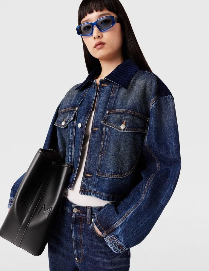 Stella McCartney Denim Women Corduroy Collar Denim Jacket Dark Wash Blue Denim Stella McCartney Denim Women Corduroy Collar Denim Jacket Dark Wash Blue Denim