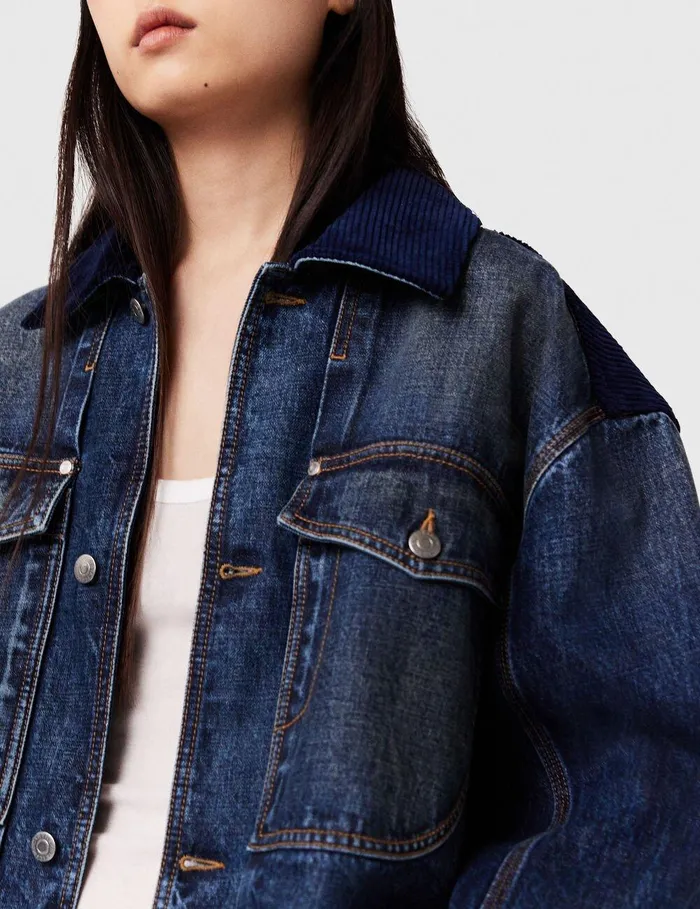Stella McCartney Denim Women Corduroy Collar Denim Jacket Dark Wash Blue Denim Stella McCartney Denim Women Corduroy Collar Denim Jacket Dark Wash Blue Denim