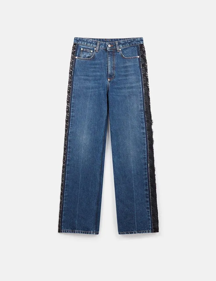 Stella McCartney Denim Women Lace HighRise Straight Leg Jeans Vintage Wash Blue Denim Stella McCartney Denim Women Lace HighRise Straight Leg Jeans Vintage Wash Blue Denim