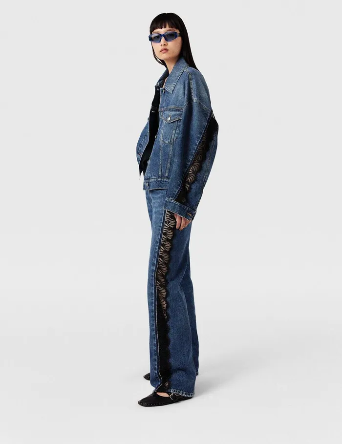 Stella McCartney Denim Women Lace HighRise Straight Leg Jeans Vintage Wash Blue Denim Stella McCartney Denim Women Lace HighRise Straight Leg Jeans Vintage Wash Blue Denim