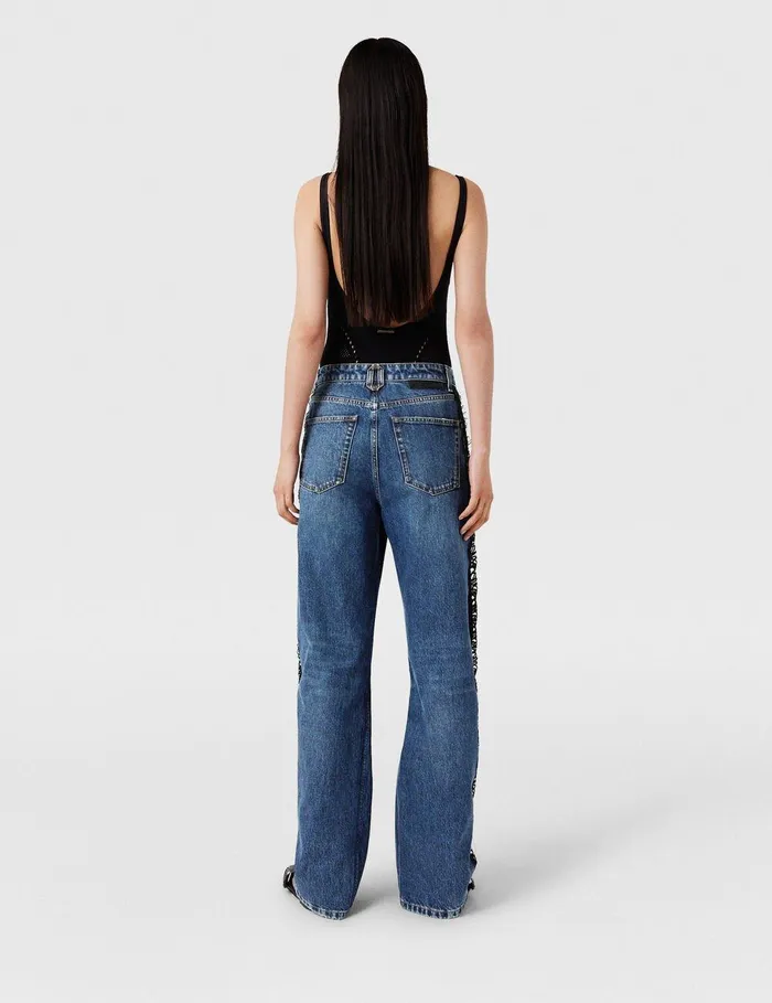 Stella McCartney Denim Women Lace HighRise Straight Leg Jeans Vintage Wash Blue Denim Stella McCartney Denim Women Lace HighRise Straight Leg Jeans Vintage Wash Blue Denim