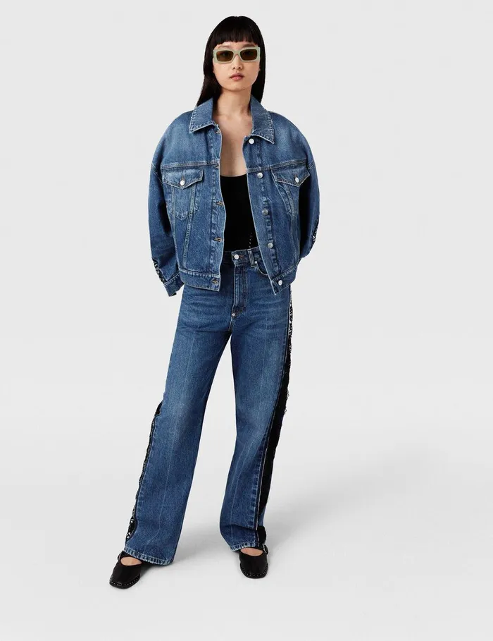 Stella McCartney Denim Women Lace HighRise Straight Leg Jeans Vintage Wash Blue Denim Stella McCartney Denim Women Lace HighRise Straight Leg Jeans Vintage Wash Blue Denim
