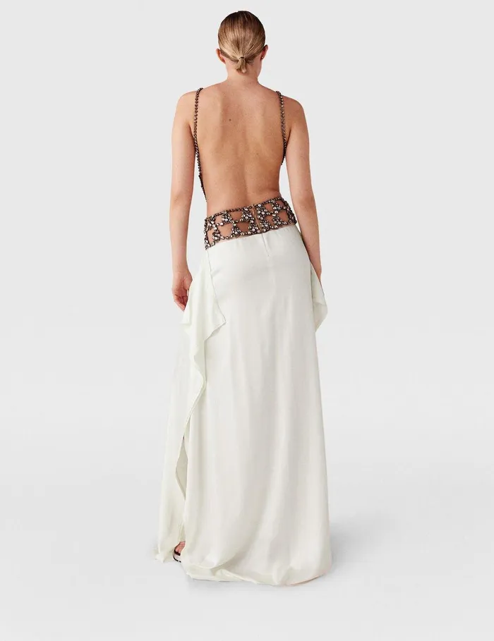Stella McCartney Dresses Women Crystal Cage Halterneck Maxi Dress Silver And Pure White