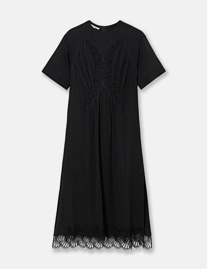 Stella McCartney Dresses Women Lace Insert Short Sleeve Maxi Dress Midnight Black Stella McCartney Dresses Women Lace Insert Short Sleeve Maxi Dress Midnight Black