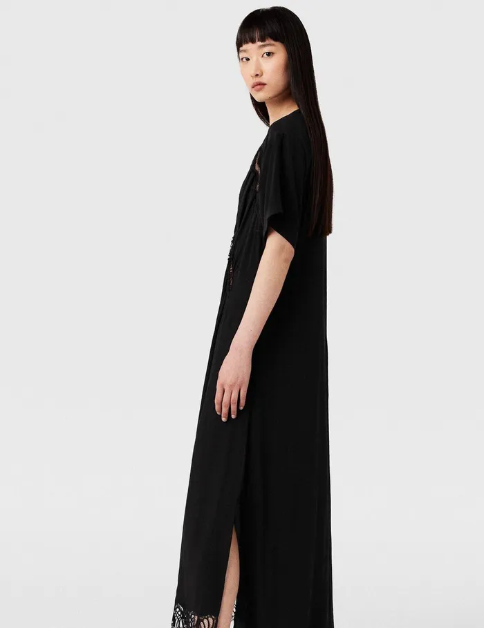 Stella McCartney Dresses Women Lace Insert Short Sleeve Maxi Dress Midnight Black Stella McCartney Dresses Women Lace Insert Short Sleeve Maxi Dress Midnight Black