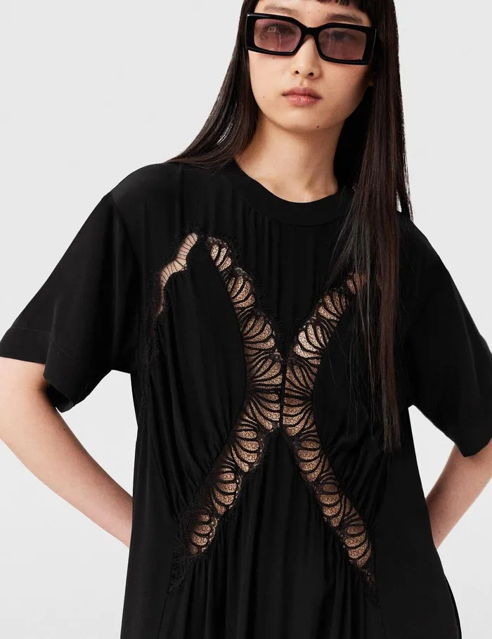 Stella McCartney Dresses Women Lace Insert Short Sleeve Maxi Dress Midnight Black Stella McCartney Dresses Women Lace Insert Short Sleeve Maxi Dress Midnight Black