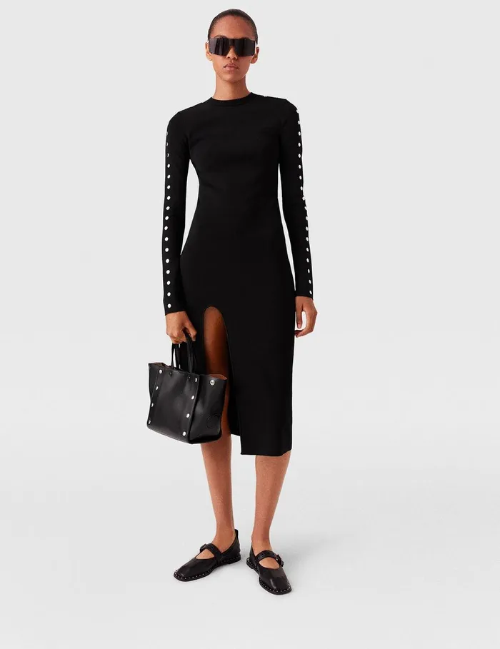 Stella McCartney Dresses Women LongSleeve Leg Slit Midi Dress Black Stella McCartney Dresses Women LongSleeve Leg Slit Midi Dress Black