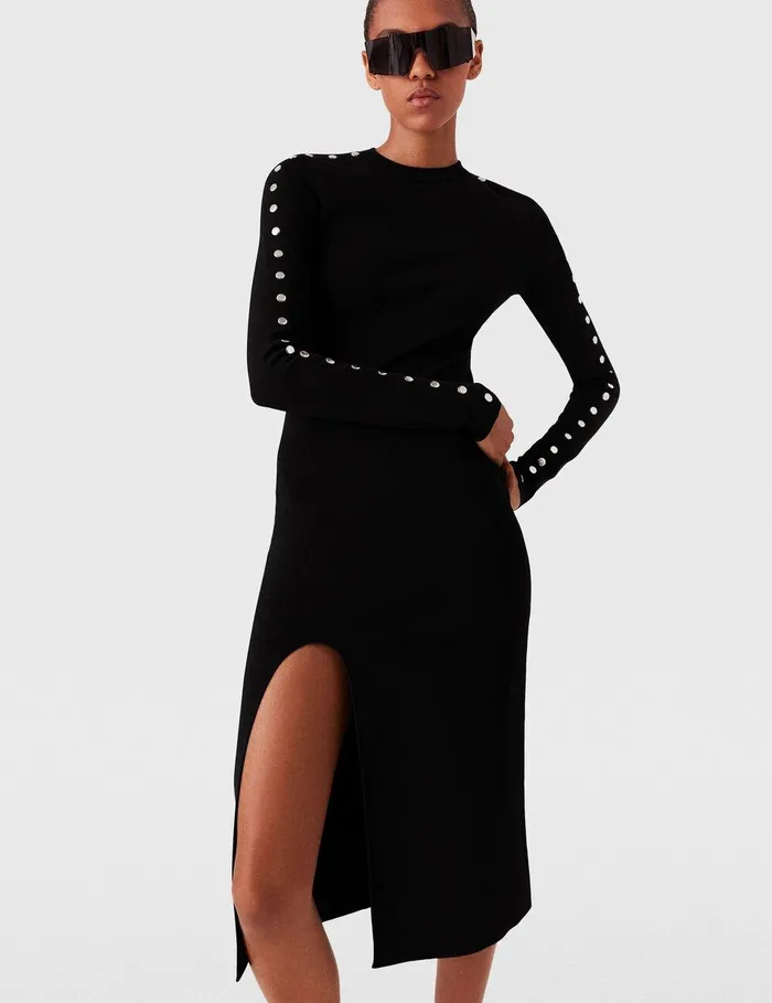 Stella McCartney Dresses Women LongSleeve Leg Slit Midi Dress Black Stella McCartney Dresses Women LongSleeve Leg Slit Midi Dress Black