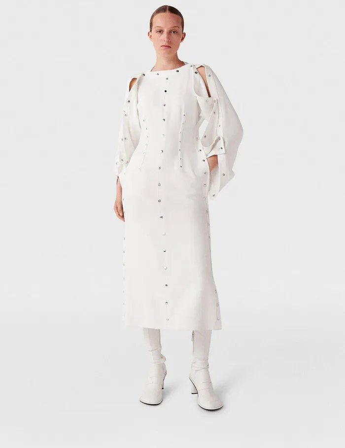 Stella McCartney Dresses Women LongSleeve Studded Midi Dress Pure White Stella McCartney Dresses Women LongSleeve Studded Midi Dress Pure White