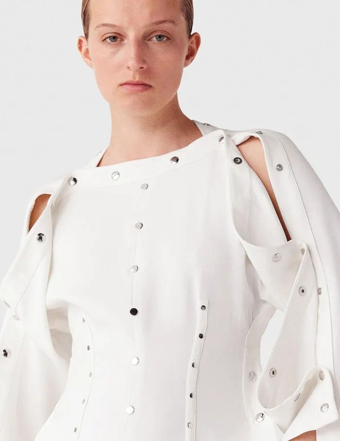 Stella McCartney Dresses Women LongSleeve Studded Midi Dress Pure White Stella McCartney Dresses Women LongSleeve Studded Midi Dress Pure White
