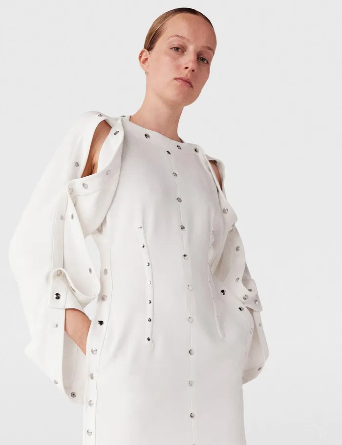 Stella McCartney Dresses Women LongSleeve Studded Midi Dress Pure White Stella McCartney Dresses Women LongSleeve Studded Midi Dress Pure White