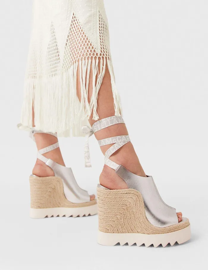 Stella McCartney Espadrilles Women Gaia Metallic Heeled Espadrilles Silver Stella McCartney Espadrilles Women Gaia Metallic Heeled Espadrilles Silver