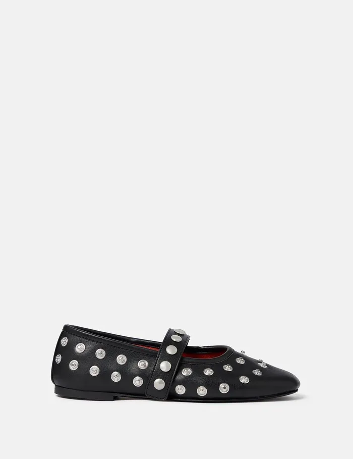 Stella McCartney Flats Women Ryder PopperStudded Ballet Flats Pitch Black