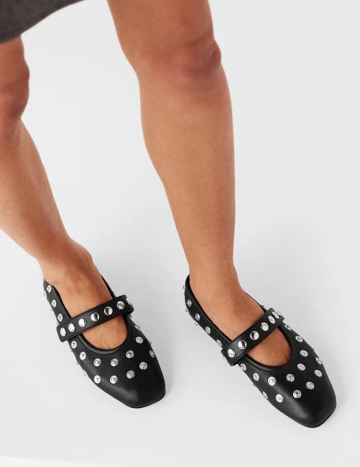 Stella McCartney Flats Women Ryder PopperStudded Ballet Flats Pitch Black