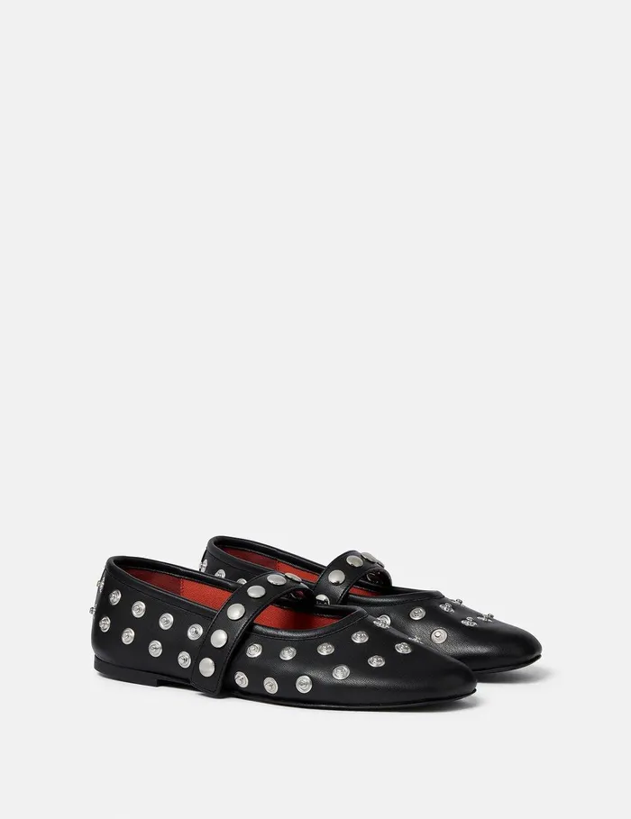 Stella McCartney Flats Women Ryder PopperStudded Ballet Flats Pitch Black