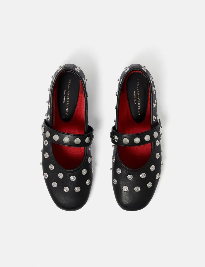 Stella McCartney Flats Women Ryder PopperStudded Ballet Flats Pitch Black