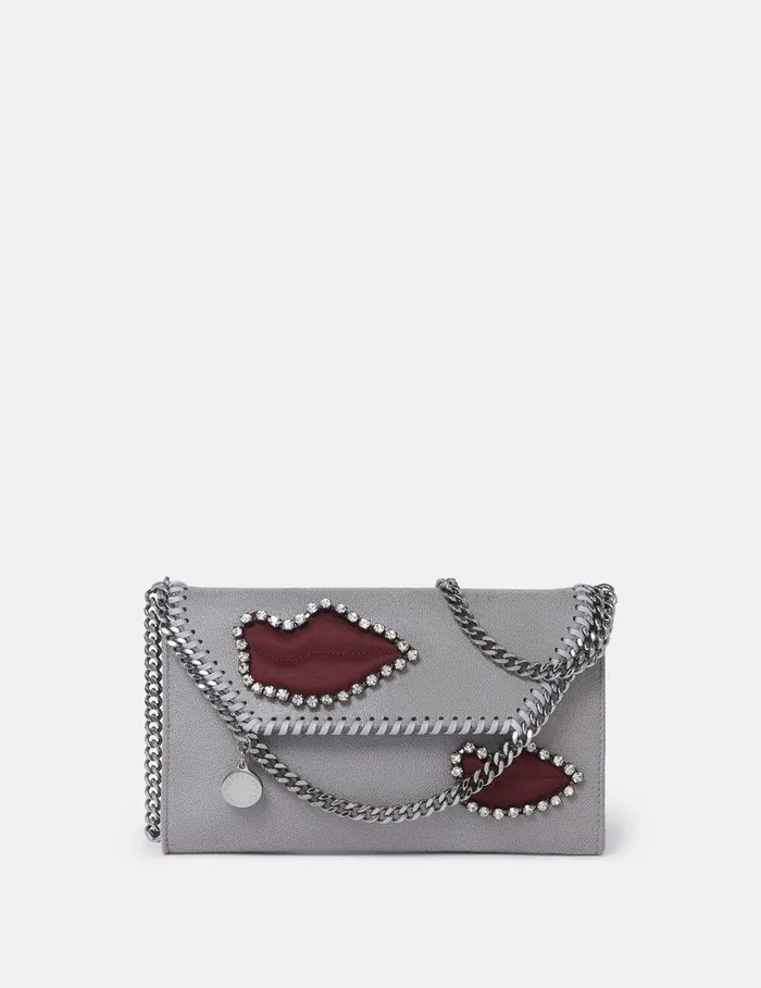 Stella McCartney Iconic Falabella Women Falabella Lips Wallet Crossbody Bag Grey Stella McCartney Iconic Falabella Women Falabella Lips Wallet Crossbody Bag Grey