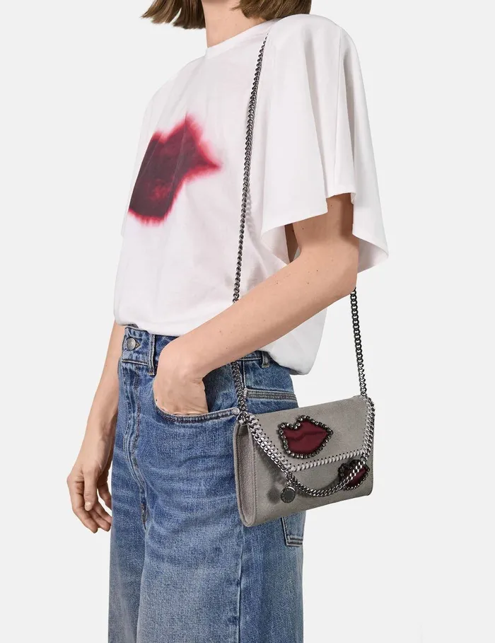 Stella McCartney Iconic Falabella Women Falabella Lips Wallet Crossbody Bag Grey