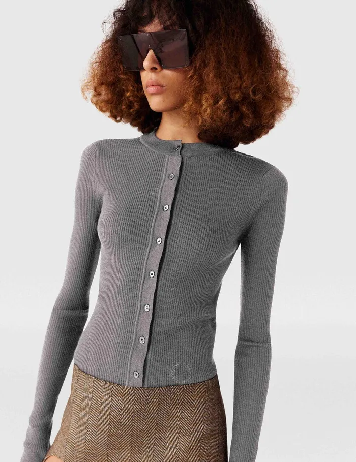 Stella McCartney Knitwear Women Crewneck LongSleeve Cardigan Smoke Grey