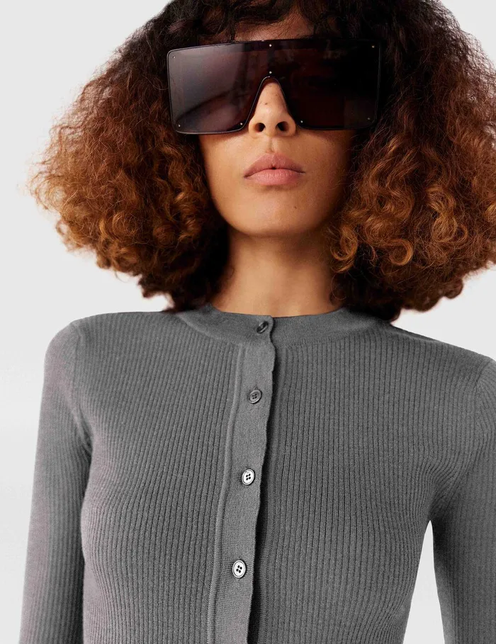 Stella McCartney Knitwear Women Crewneck LongSleeve Cardigan Smoke Grey